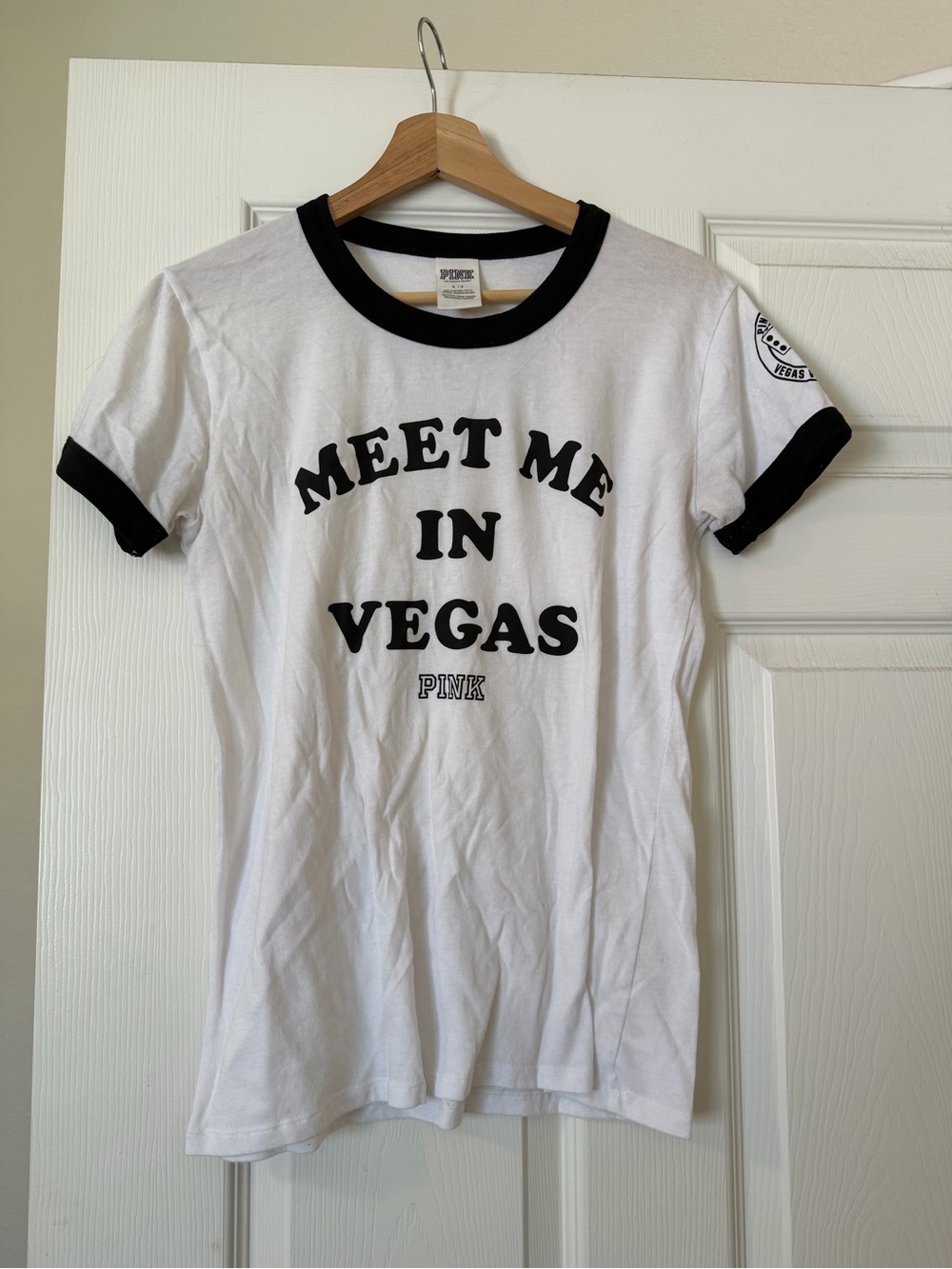 Victoria's Secret PINK White Tee with Black Ringer Collar